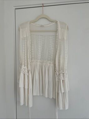 POL Cream Lace Boho Open Cardigan